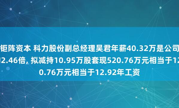 钜阵资本 科力股份副总经理吴君年薪40.32万是公司人均薪酬的2.46倍, 拟减持10.95万股套现520.76万元相当于12.92年工资